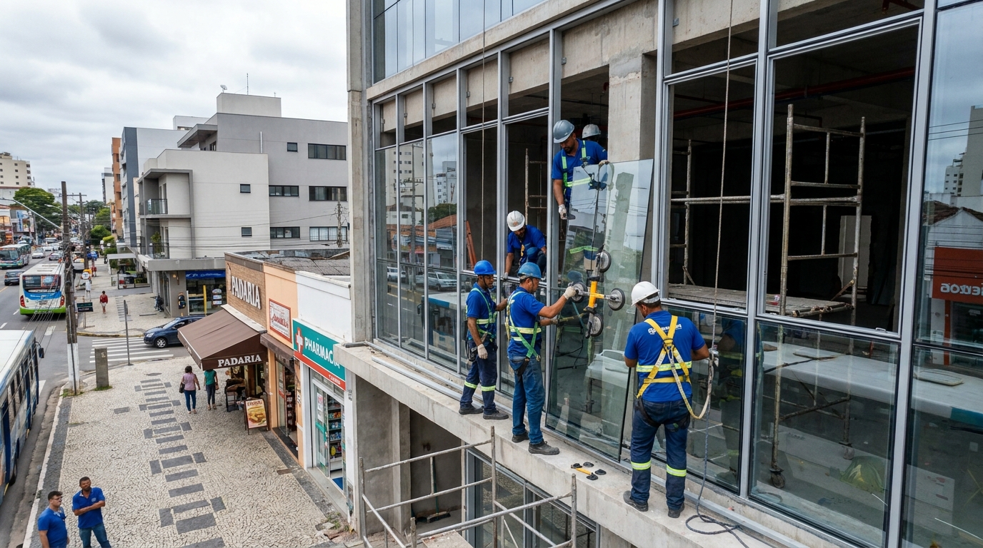 Fachada de vidro em prédio comercial em Maceió-AL